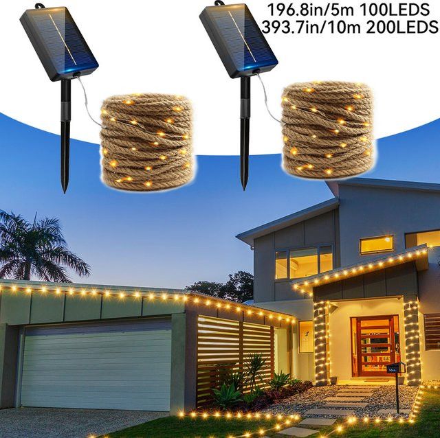 Leclstar Solar-Hanfseil-Lichterkette mit LED und 8 Modi, wasserdichte Feengirlande für Außenbereich, Hof und Camping - Bild 1