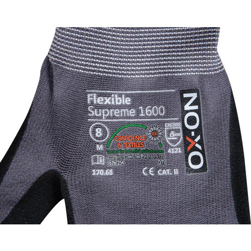 OX-ON Handschuh Flexible Supreme 1600 in Grau/Schwarz mit Nitrilbeschichtung und EN 388 Schutzstandard in Größe M - Bild 2