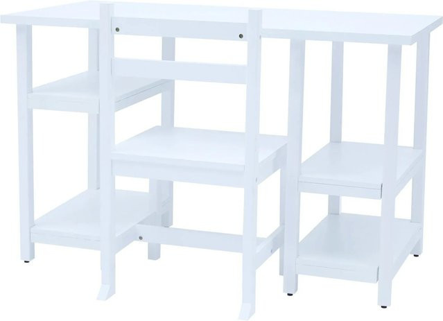 Teamson Kinder Holzschreibtisch und Stühle Set in Weiß mit Stauraum - Bild 1