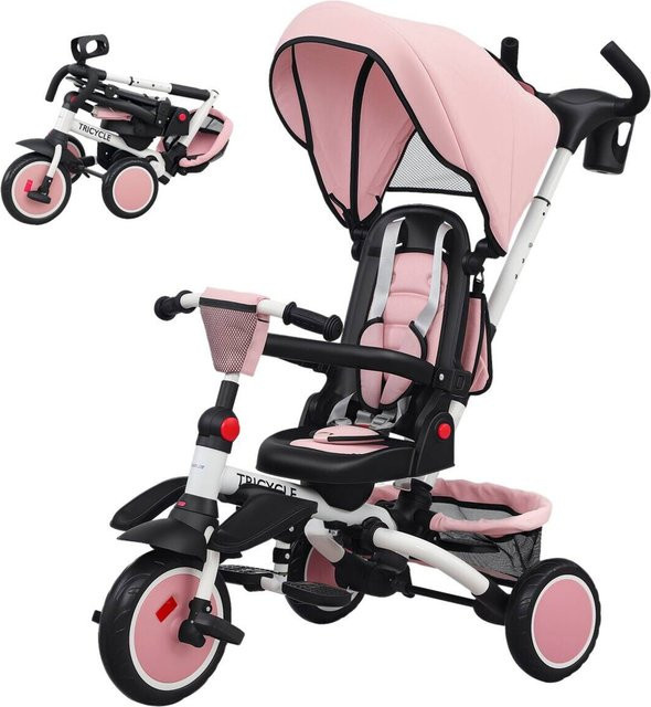 AIYAPLAY 6in1 Kinderdreirad mit Schubstange und Sonnendach, Rosa, B/H/L: 52 x 111,5 x 98 cm - Bild 3