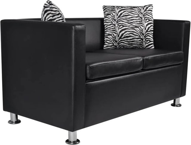 vidaXL 2-Sitzer-Sofa in Schwarz aus Kunstleder mit Armlehnen im modernen Design, B/T/H: 141,0 x 62,5 x 63,0 cm - Bild 1