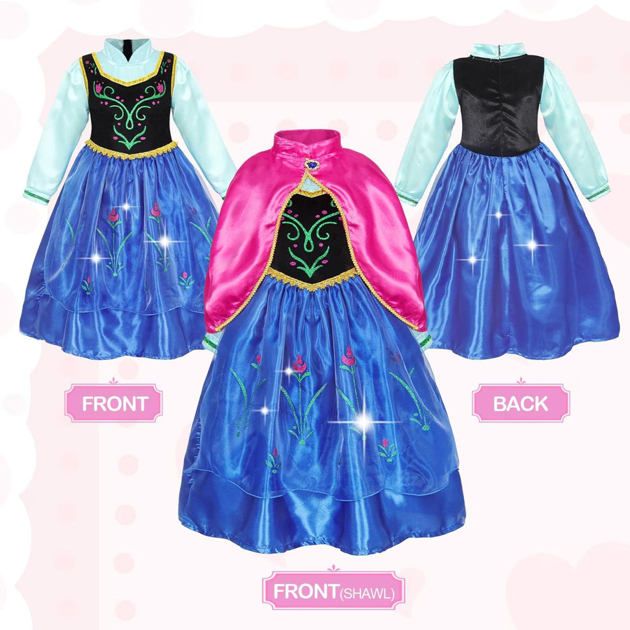 AmzBarley Die Eiskönigin Anna Kostüm Set mit Kleid & Accessoires Blau 5-6 Jahre - Bild 3