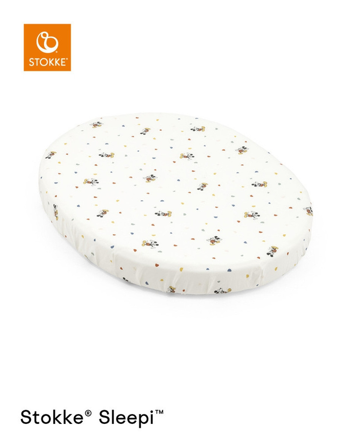 Stokke Sleepi Mini Spannbettlaken Mickey Celebration in Multicolour und Weiss aus Baumwoll-Percal mit Oeko-Tex Standard 100, Breite: 60 cm, Länge: 120 cm - Bild 1