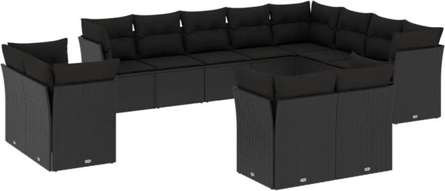 vidaXL 12-tlg Garten-Sofagarnitur in U-Form aus Polyrattan mit Kissen, Schwarz - Bild 1