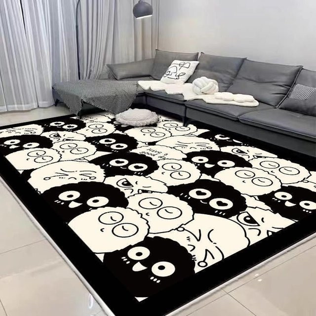 VIKAMA Teppich mit süßem Cartoon-Brikett Design in Schwarz für Kinderzimmer und Wohnzimmer - Bild 1