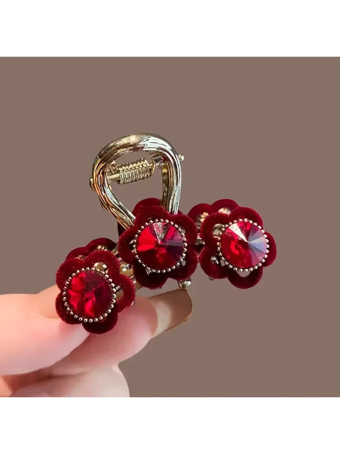 HIYAYZ Haar Clip, Weinrot, Kristall Samt Blume, Damen - Bild 4