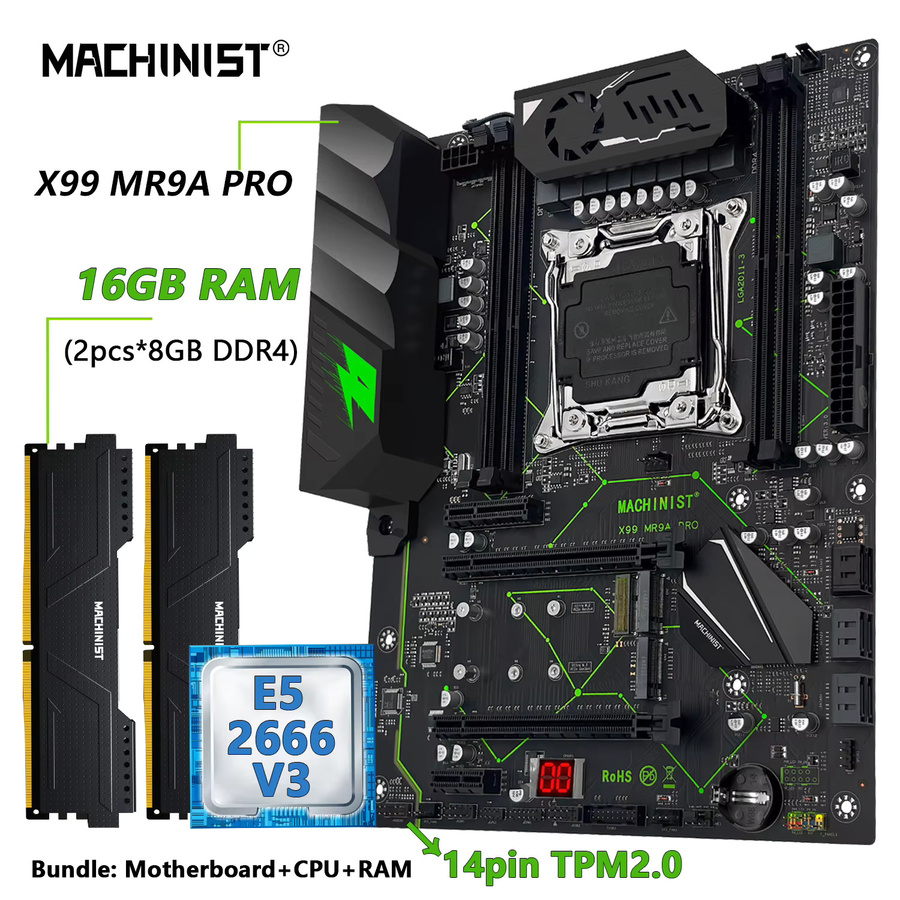 MACHINIST X99 MR9A PRO ATX Motherboard Set mit Xeon E5 2666 V3 CPU, 16 GB DDR4 RAM und TPM2.0-Schnittstelle in Schwarz - Bild 3