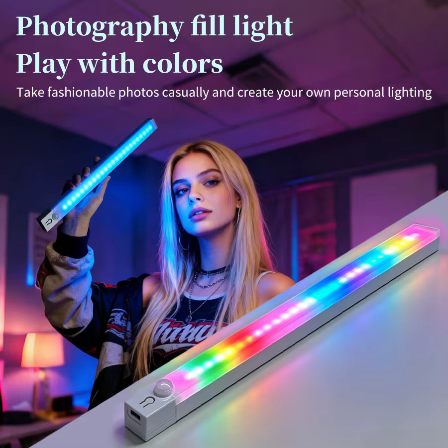GGBEE RGB LED Lichtleiste mit Bewegungssensor, kabellose magnetische Nachtbeleuchtung für Schreibtisch und Schrank, Multicolor, Weiß - Bild 2