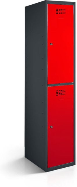 rotstahl Garderobenspind mit 2 Türen in Rot und anthrazitgrauem Korpus, B/T/H: 30 x 50 x 180 cm - Bild 1