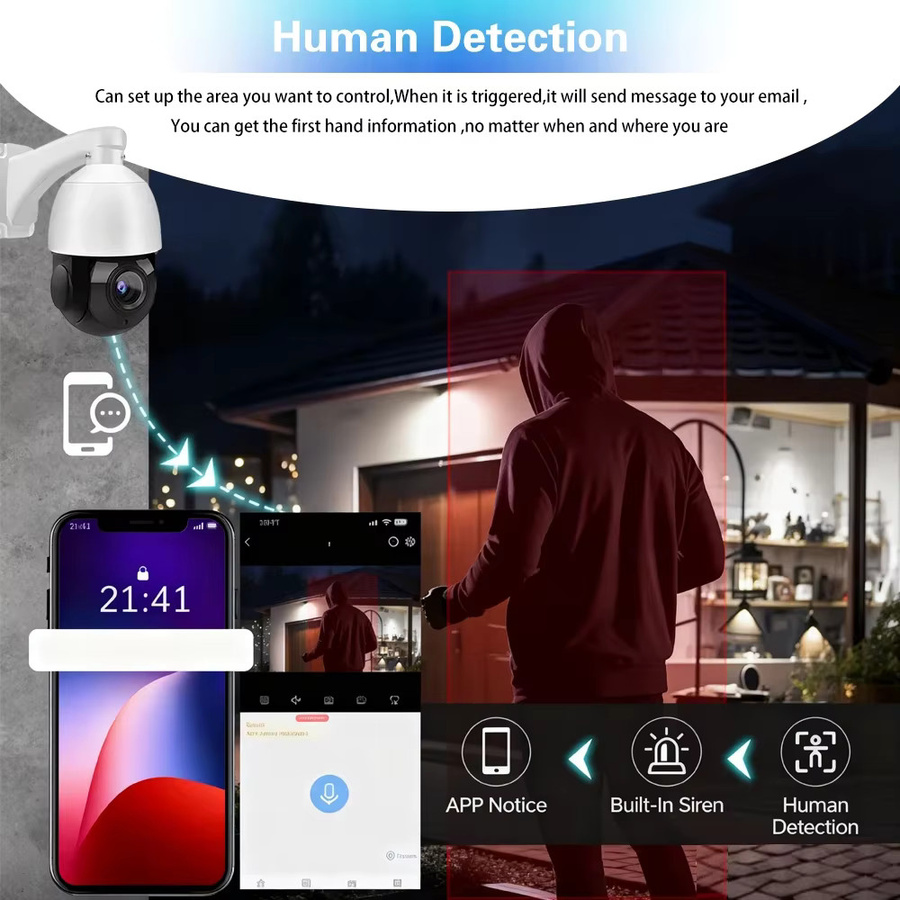 NINIVISION 4K HD PTZ Speed Dome IP Kamera mit 50x optischem Zoom, AI Menschliche Erkennung und POE, Weiß - Bild 2