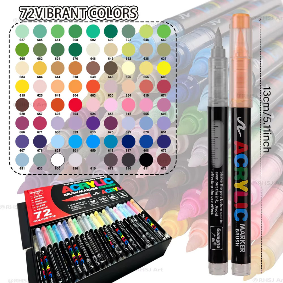 Professionelle Acryl-Farbmarker Set mit 72 Farben und weicher Pinselspitze für DIY-Bastelarbeiten in Multicolour - Bild 2
