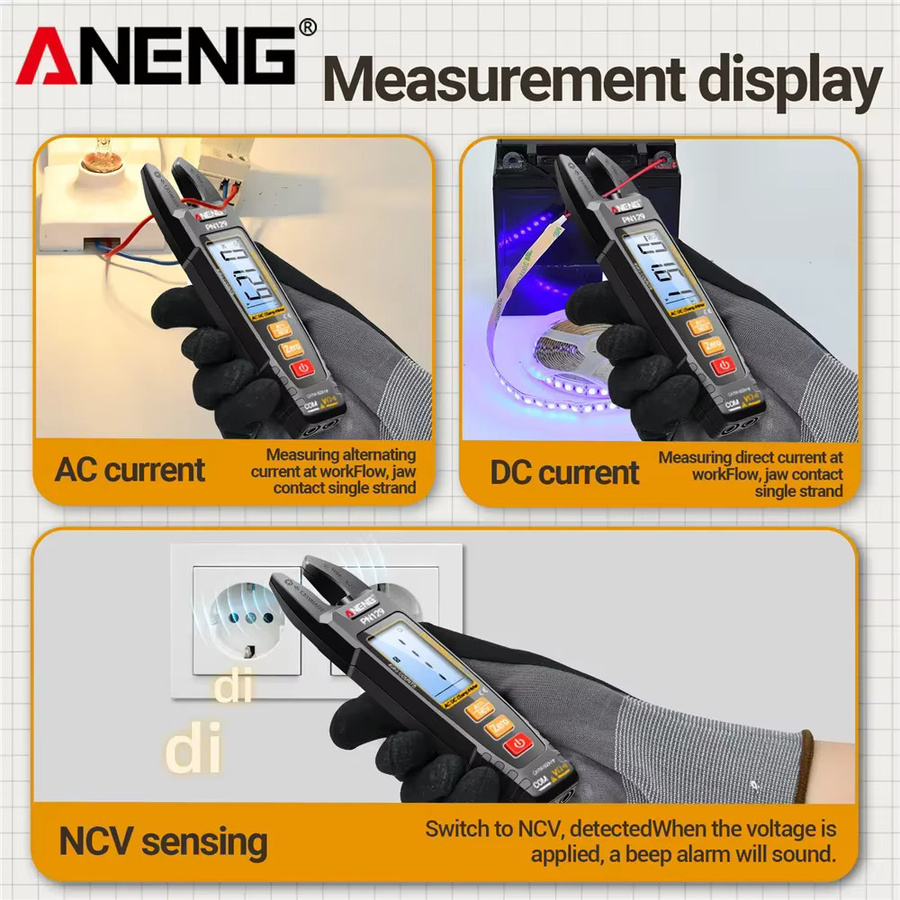 ANENG PN129 Zangenamperemeter Smart-Multimeter mit 4000 Anzeigen, berührungsloser AC/DC-Spannungsmessung bis 600V, Widerstandsmessung und NCV-Sensor-Detektion in Schwarz - Bild 4