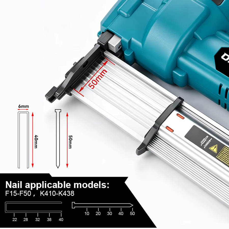 ONEVAN 2-in-1 Bürstenloser Akku-Nagler und -Heftgerät F15-F50 in Blau für Holzmöbeldekoration, kompatibel mit Makita 18V Akku - Bild 4