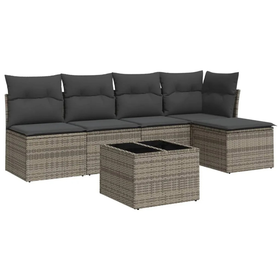 vidaXL 6-teilige Garten-Sofagarnitur in L-Form mit Polsterkissen und Couchtisch, Grau, Poly Rattan - Bild 2