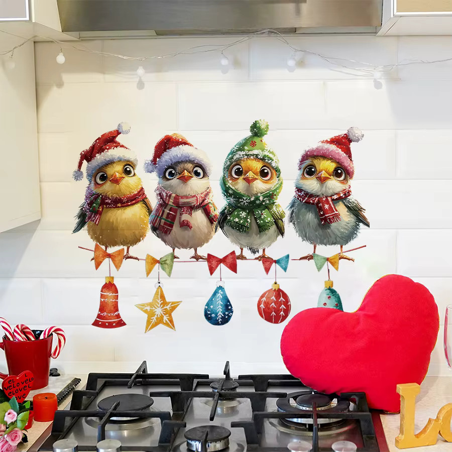 BRUP Wandaufkleber mit 4 Cartoon-Vögeln für Weihnachten, abnehmbare PVC-Dekoration in Multicolor für Kinderzimmer und Babyzimmer - Bild 3