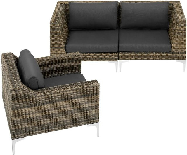 tectake Modulares Aluminium Rattanset Villanova in Anthrazit mit Polstern, wetterfest und UV-beständig, B/T/H: 263 x 89 x 72 cm - Bild 2