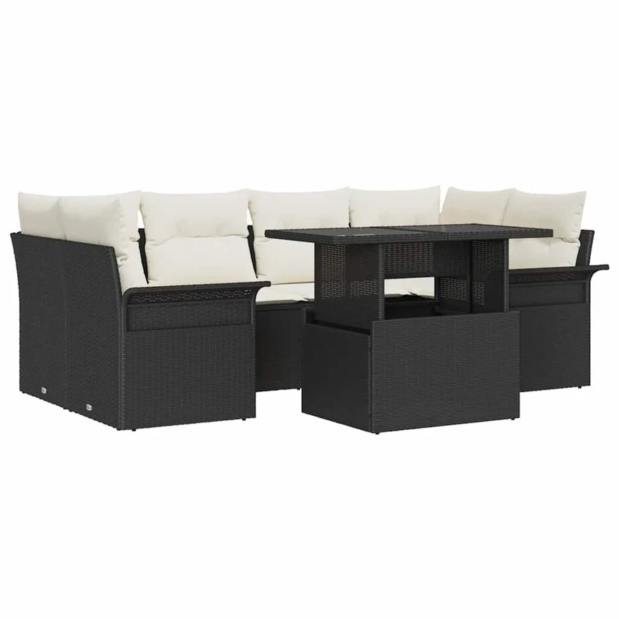 vidaXL Garten-Sofa-Set aus Poly-Rattan in Schwarz mit 7 Teilen und Kissen - Bild 2