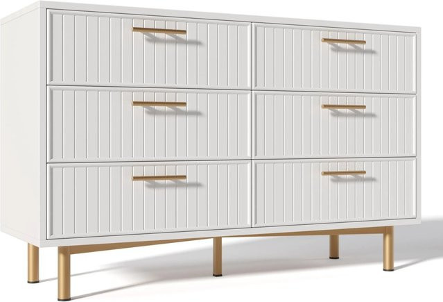 Merax Schubladenkommode in Weiß mit 6 Schubladen, modern und matt, B/T/H: 120 x 40 x 75 cm - Bild 1