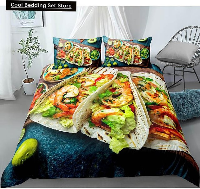 Binchi Fitness Bettwäsche Set mit 3D Fleisch-Print, Rindfleisch und Steak Design, Mikrofaser, Mehrfarbig, B/H: 135 x 200 cm - Bild 1