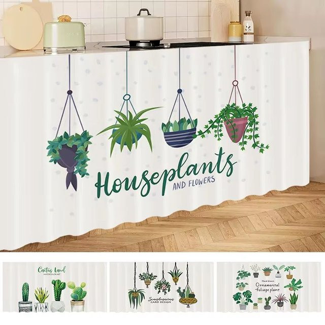 VIKAMA Hängende Pflanzentopf-Abdeckung mit Sukkulenten-Kaktus-Print in Weiß, Rechteckig - Bild 1
