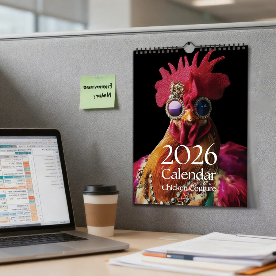 Wandkalender 2026 mit Henne-Motiv in Mehrfarbig, 12 Monate, rustikaler Stil aus Papier - Bild 4
