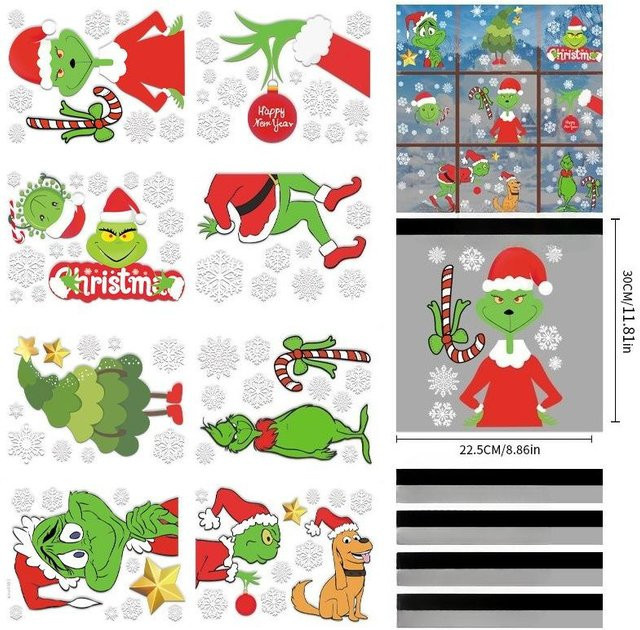 MENGN Top Weihnachtsfiguren Elektrostatische Fensteraufkleber in Grün und Grau - Bild 1