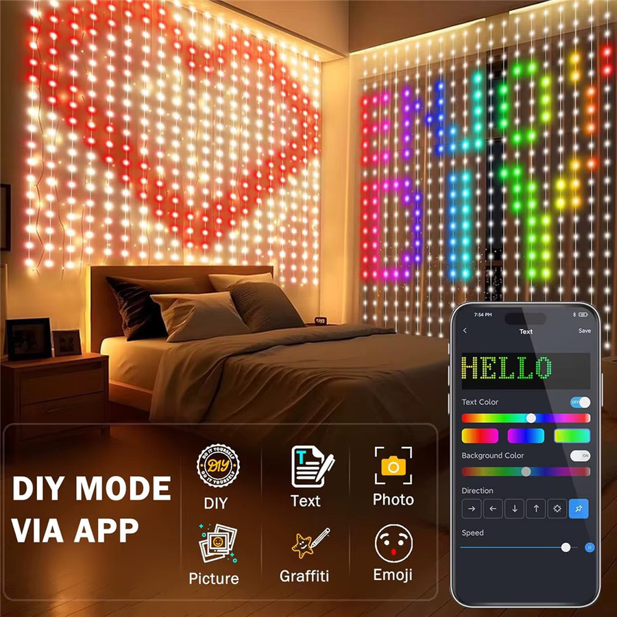 DACHAN Intelligente LED-Vorhangleuchte mit 400 LEDs, Multicolour DIY-Lichterkette mit App- und Fernbedienungsteuerung - Bild 2