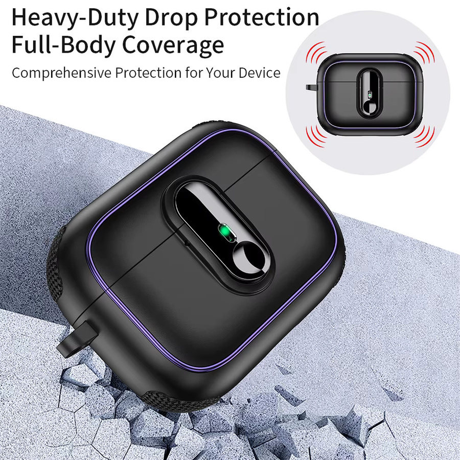 Armor Lock Kopfhörer-Schutzhülle für Apple AirPods Pro (1., 2., 3. und 4. Generation) in Schwarz mit Haken aus TPU und PC - Bild 2