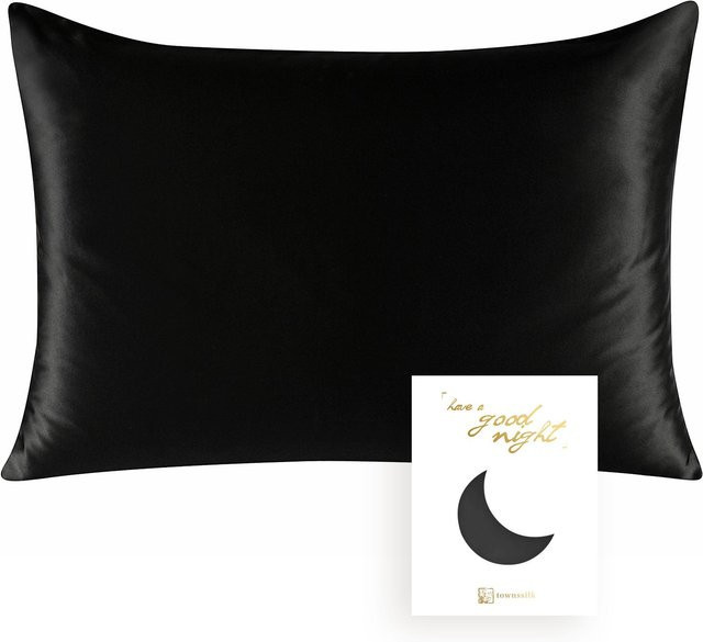 JMG Clothing Luxuriöser Kissenbezug aus 100% natürlicher Maulbeerseide, 22 Momme, Schwarz, B/H: 51 x 66 cm - Bild 1