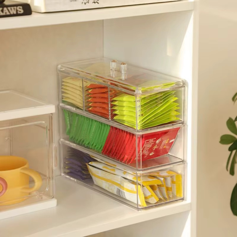 Transparente Aufbewahrungsbox aus Acryl mit Deckel und Fächern für Teebeutel und Zucker, Vorratsbehälter für Büro und Haushalt - Bild 2