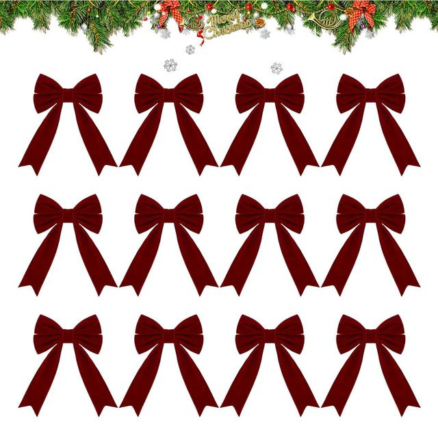 12 Stück Xams Weihnachtsschleifen aus Samt in Rot mit Spiralband zur Dekoration von Kranz und Girlande - Bild 1
