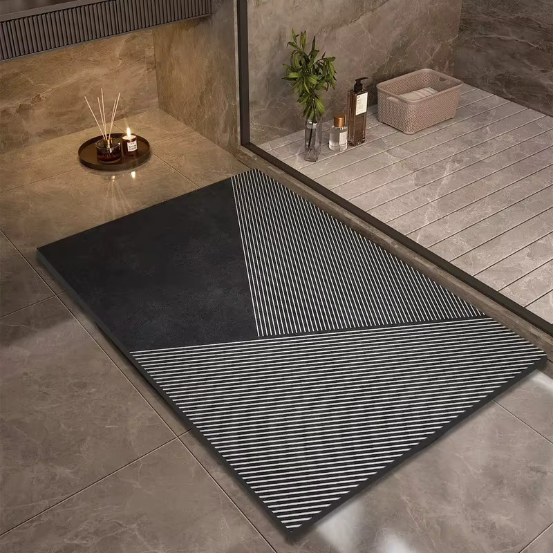 VIKAMA Diatomit-Badematte in Schwarz, superabsorbierend und schnelltrocknend, rutschfeste Bodenmatte für Badezimmer, Dusche und Eingangsbereich - Bild 2