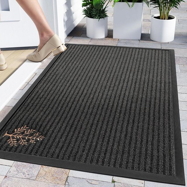 Anti-Rutsch Fußmatte im nordischen Stil aus Polypropylen für Home und Outdoor, Anthrazit, Breite: 80 cm, Tiefe: 120 cm - Bild 1