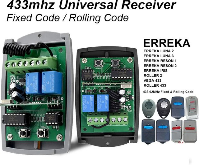 ERREKA Universalempfänger 433 MHz 2CH DC 12 V 24 V in Grau für ERREKA RESON 1/2 LUNA 2/3 IRIS ROLLER 2 VEGA 4 433,92 MHz - Bild 1