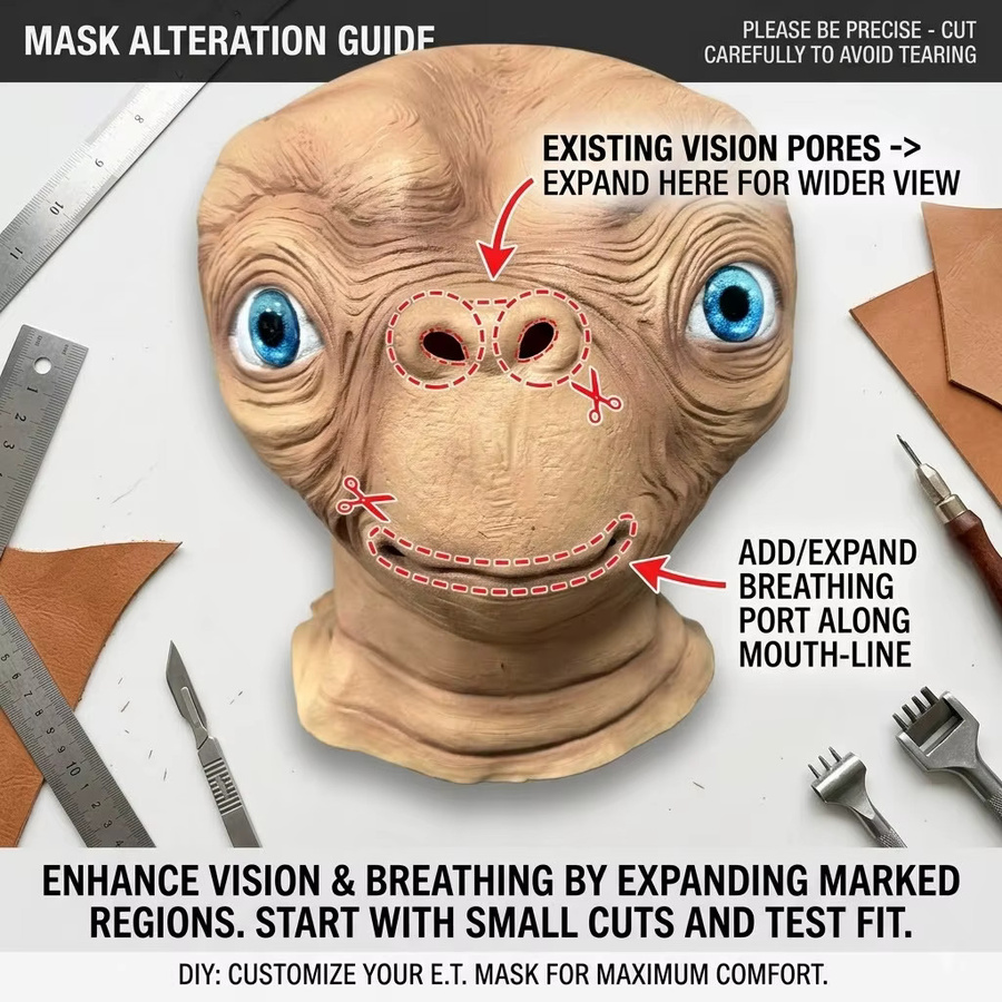 patygr E.T. Alien Latexmaske, Vollkopfmaske, Weltraum, Braun - Bild 4