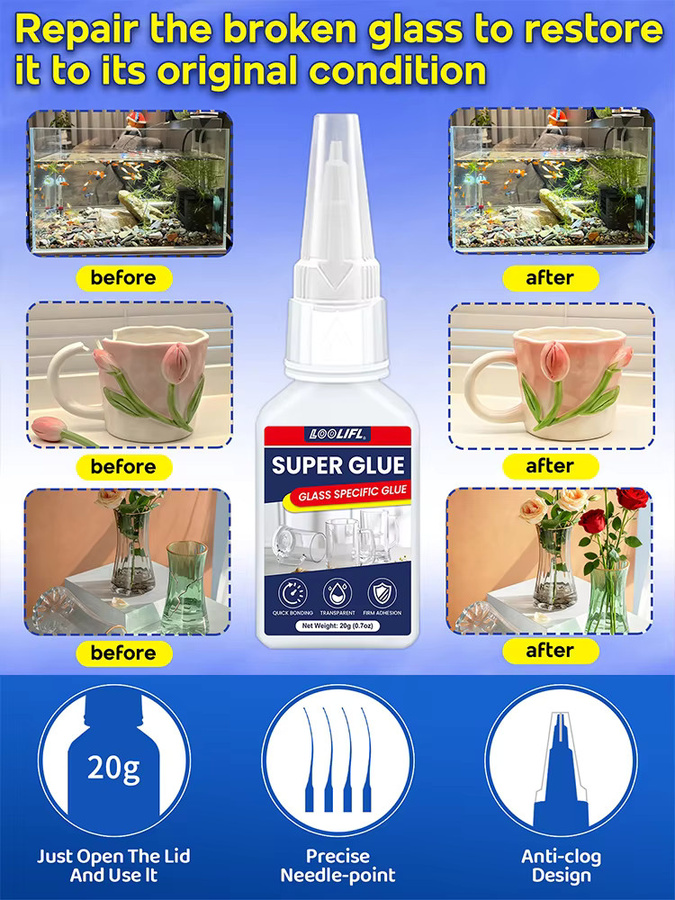 LOOLIFL Superkleber Cyanacrylat transparent 20g für Glas Keramik und Metall - Bild 4