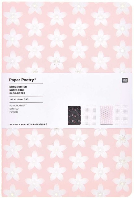 Rico Design Paper Poetry Notizbücher Kirschblüten A5, 2 Stück, rosa-schwarz-mehrfarbig, gepunktet - Bild 1