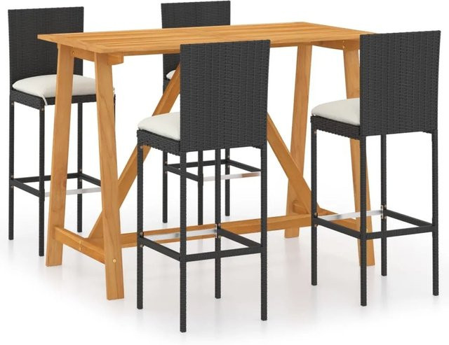 vidaXL 5-tlg Gartenbar-Set Modell 5 mit Kissen in Schwarz und Weiß aus Holz, Stahl und Polyester - Bild 1