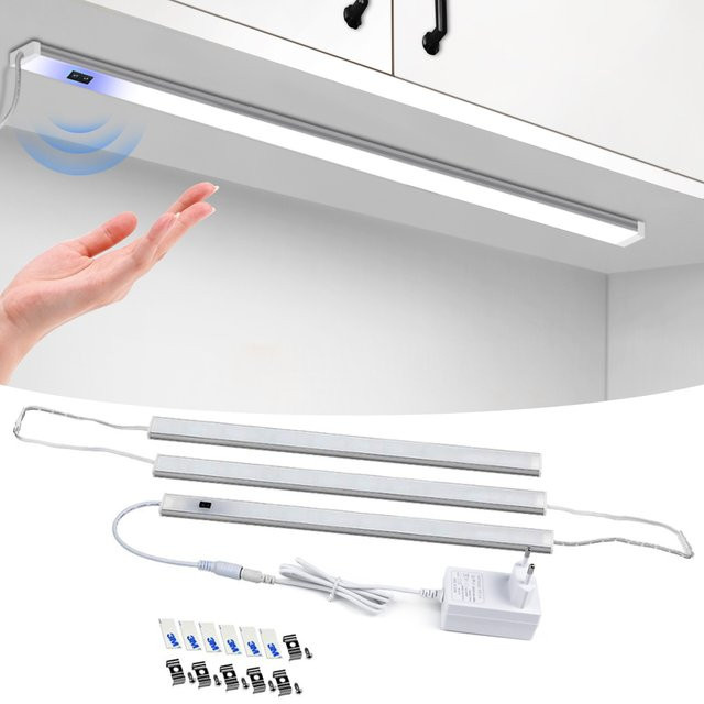 Lcamaw LED Unterbauschrank-Sensorleuchte in Weiß, verbindbare COB-Möbelbeleuchtung mit Handbewegungssensor aus Aluminium für Küche und Tisch - Bild 1