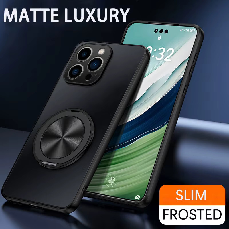 Stoßfeste Magnet-Schutzhülle mit mattem Ringhalter für Apple iPhone 11 bis iPhone 17 Air in Schwarz und Blau - Bild 1