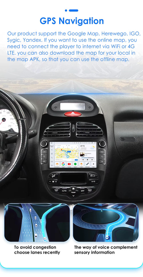 Hizpo 7-Zoll Android Autoradio für Peugeot 206 206CC 206SW (2000-2008) mit Carplay, GPS und KI-Intelligentes System, 2Din Multimedia Head Unit in Schwarz - Bild 5