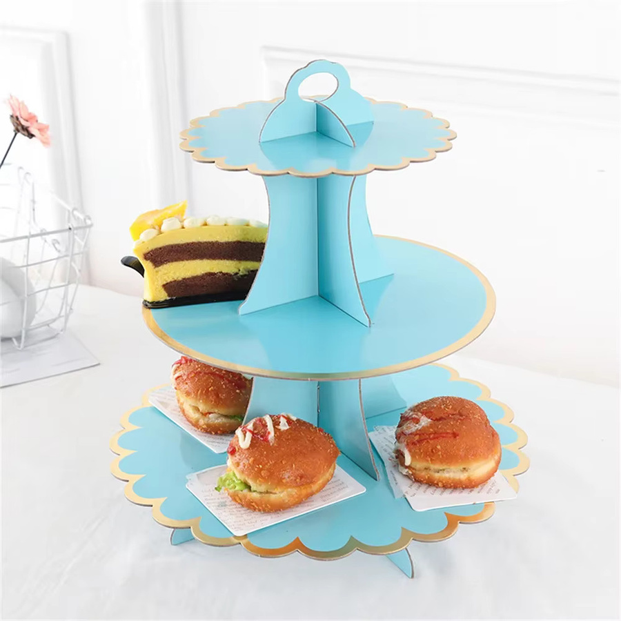 Bunter 3-stufiger Einweg-Cupcake-Präsentationsständer aus Pappe für Geburtstage und Hochzeiten, Farbe: Mehrfarbig - Bild 1