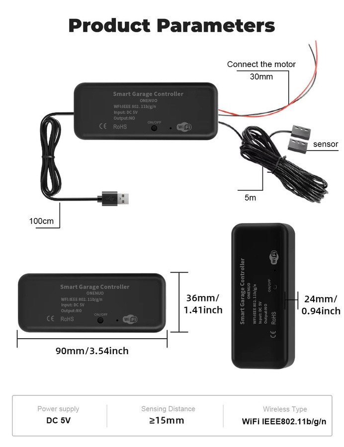 Onenuo Tuya WiFi Smart Garagentor Öffner Controller mit Alexa und Google Home Unterstützung, Smart Life kompatibel, Farben: Weiß oder Schwarz - Bild 6