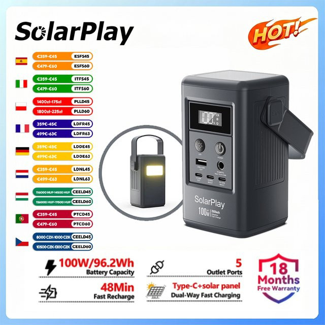SolarPlay 100W Mini-Solargenerator 25000mAh Tragbare Powerbank in Schwarz für Outdoor und Camping - Bild 1