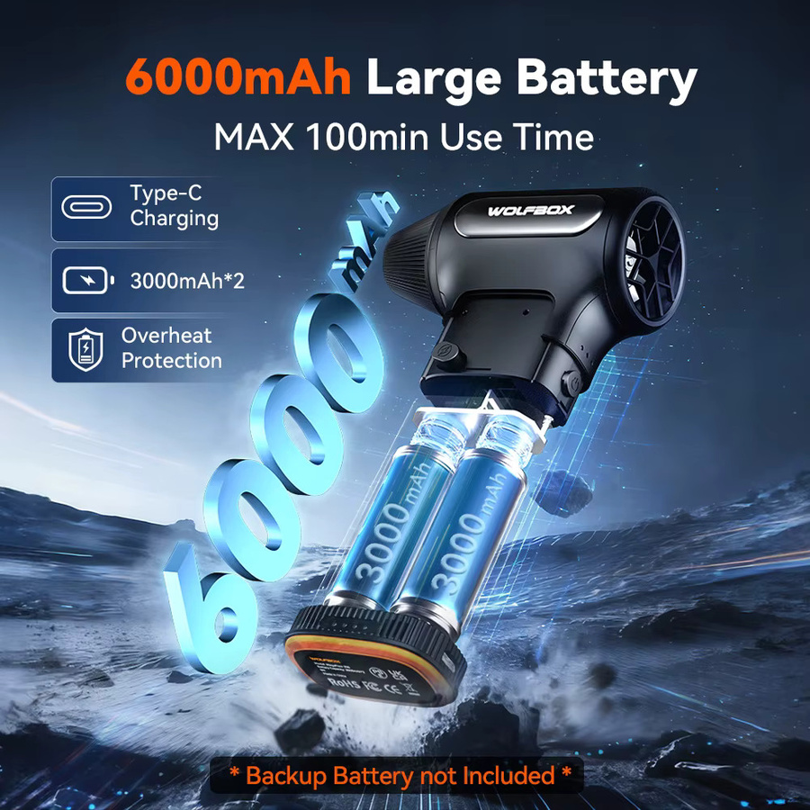 WOLFBOX DF200 Elektrischer Ventilator-Staubsauger Schwarz – Kabelloser Tragbarer Luftbläser mit 3 Stufen für Auto, Zuhause und Outdoor - Bild 4