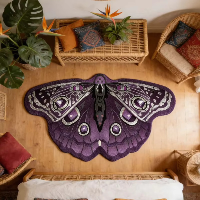 VIKAMA Retro-Schmetterlingsteppich in Lila für Wohnzimmer, Schlafzimmer und Badezimmer - Bild 3