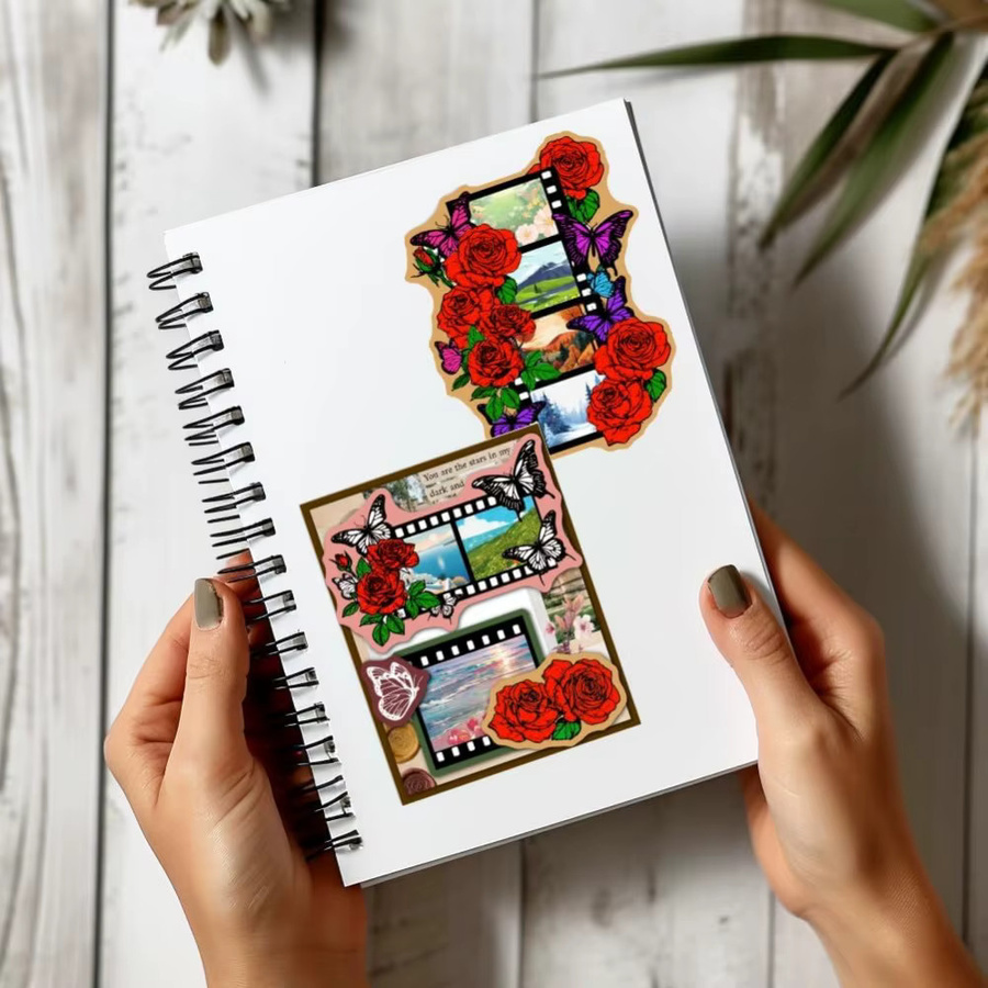 Transparente Bastelstempel mit Schmetterlingsblumen-Motiv und Vintage-Filmrandung für die Kartenherstellung - Bild 3