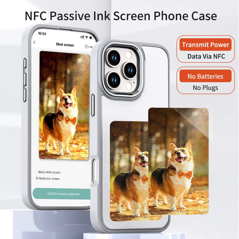 Aermy DIY E-Ink-Bildschirm-Telefonhülle mit NFC für iPhone 15, 14 und 13 Pro Max, 3,7 Zoll Display, Schwarz - Bild 5