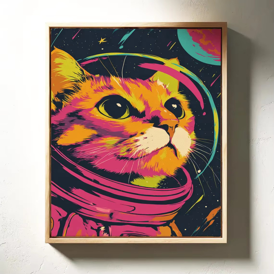 Leinwand-Wandkunst mit Astronauten-Katze in Neon-Pop-Art, farbenfrohes Weltraum-Kunstwerk von SHENCHEN, multicolor - Bild 2