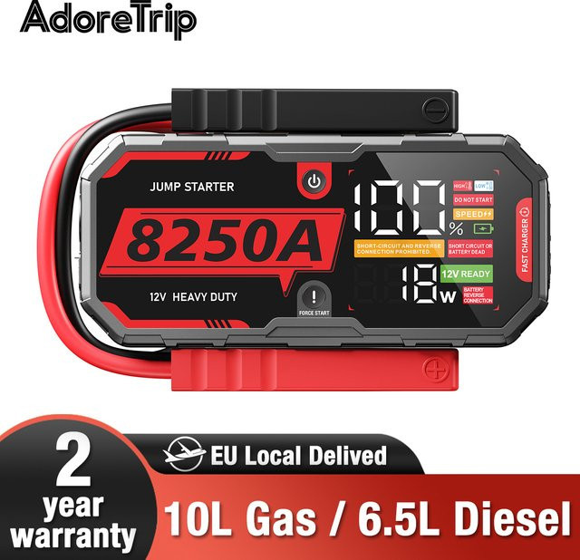 AdoreTrip 8250A Hochleistungs-Starthilfegerät in Schwarz, 12V Autobatterie-Booster und tragbare Powerbank für Auto, SUV, Offroad 4x4 und Pickups - Bild 1